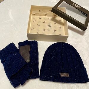 UGG Men's Dark Blue Gloves and Beanie Set